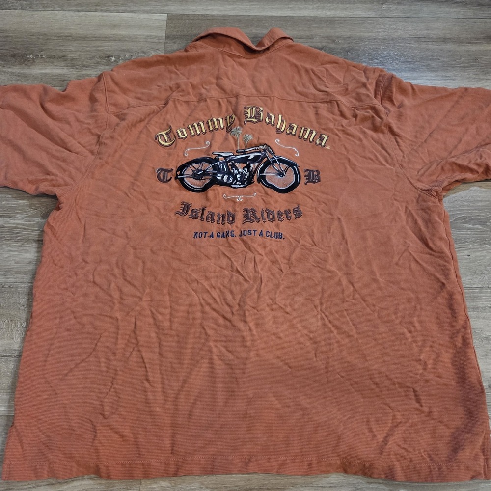 Tommy Bahama Island Riders Motorcycle Club Silk Button Down Shirt Mens XXL READ